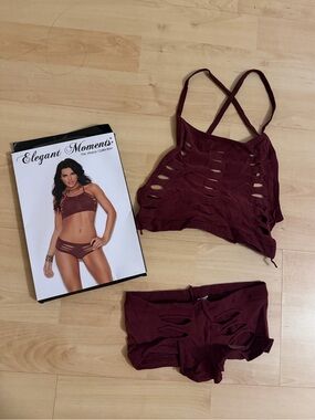 Maroon Red Brown Bralette and Booty Shorts Set